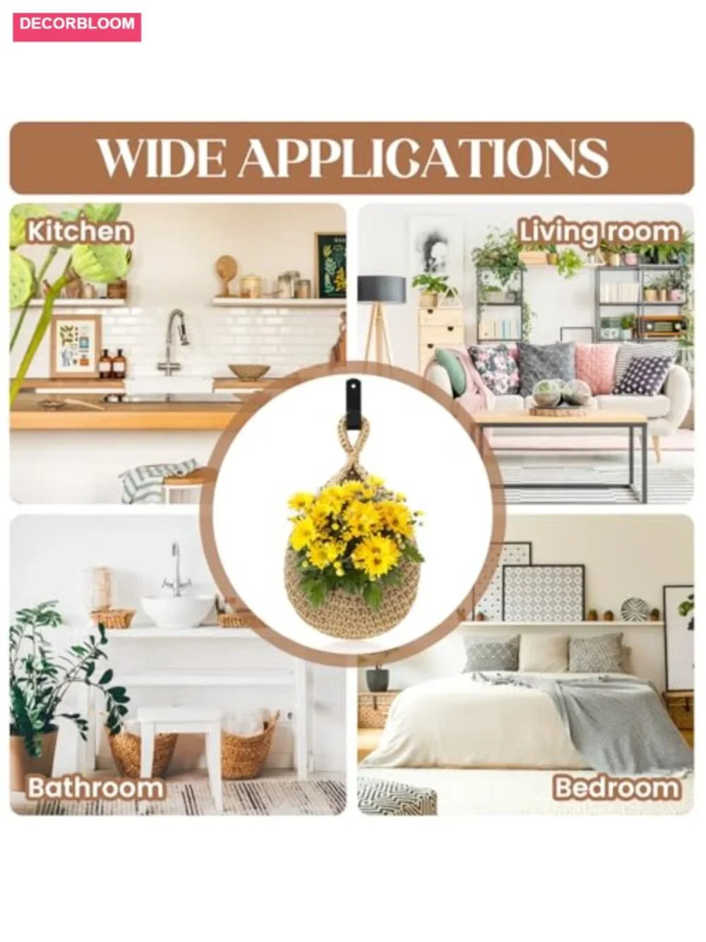 Hanging Wall Baskets 3 Pack with Strong Hooks, Cotton Storage for Kitchen